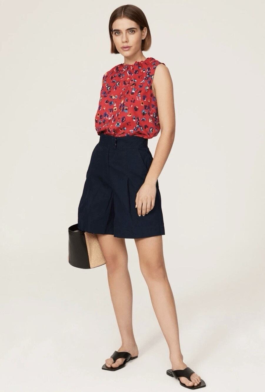 JASON WU Linen Blend High Waist Pleated Black Size 8 Shorts